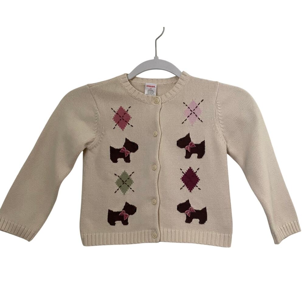Gymboree Scottie Surprise Cardigan Sweater Girls Toddler Cream Argyle 5T